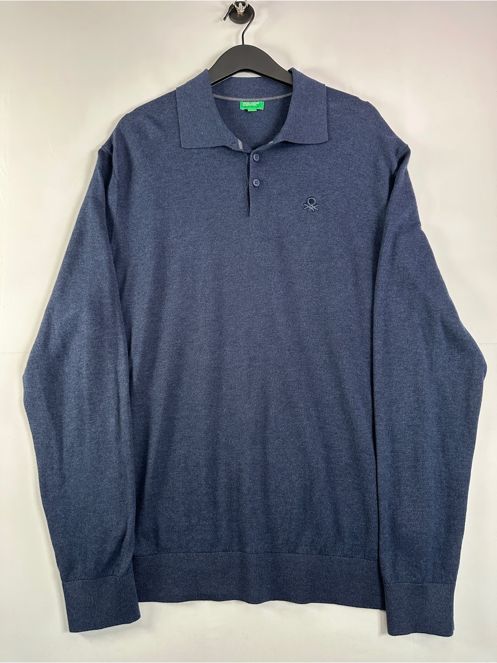 United Colors of Benetton Cotton Tencel Blend Knit Polo Sweater Blue Size L